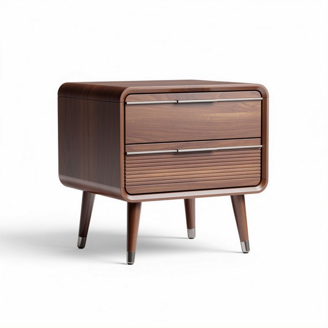 Wooden nightstand with two drawers and tapered legs 40 x 40 x 50cm