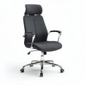 Ergonomic office chair with adjustable headrest and chrome base in black fabric