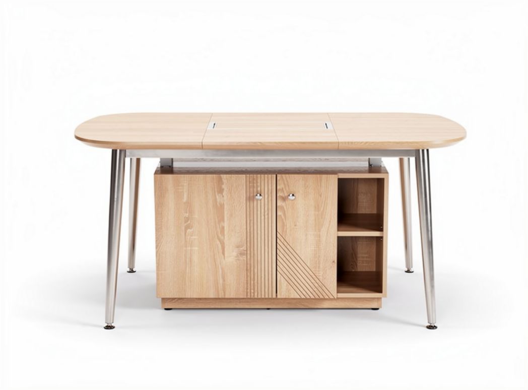 Wooden desk with storage cabinet and silver metal legs 150 x 75 x 75cm
