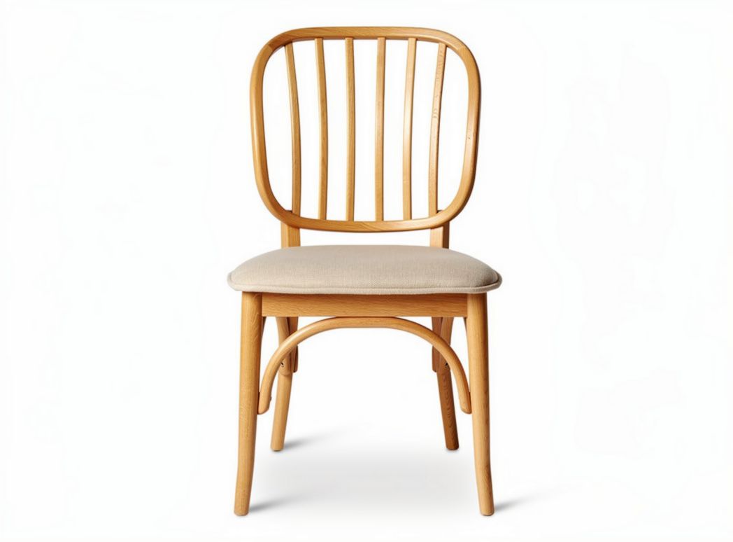 Wooden dining chair with cushioned seat and natural finish 45 x 45 x 85cm