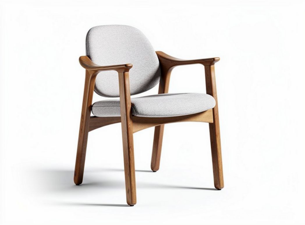 Wooden armchair with light gray fabric upholstery and modern design 70 x 60 x 80cm