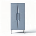 Blue modern storage cabinet with wooden finish and metal legs 80 x 40 x 150cm