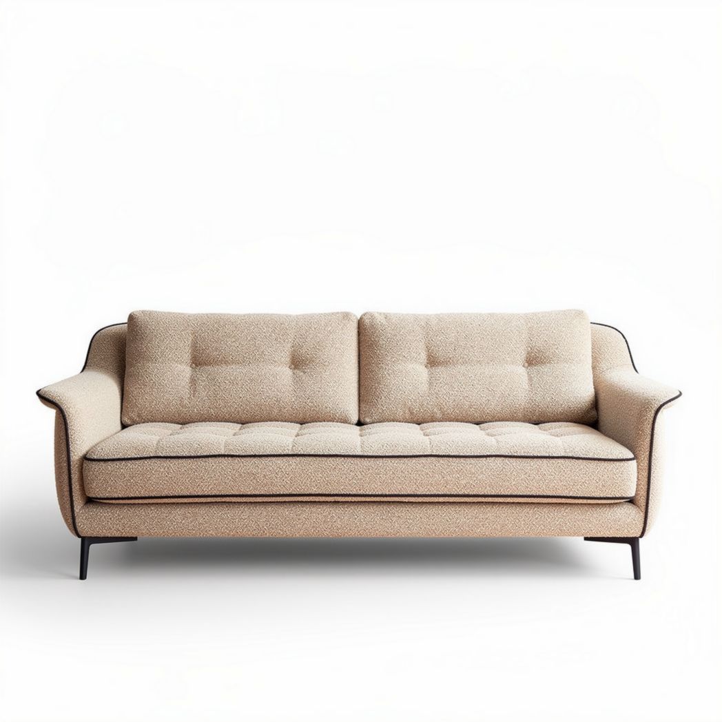 Sofa with tufted design and metal legs in light beige fabric 200 x 90 x 85cm