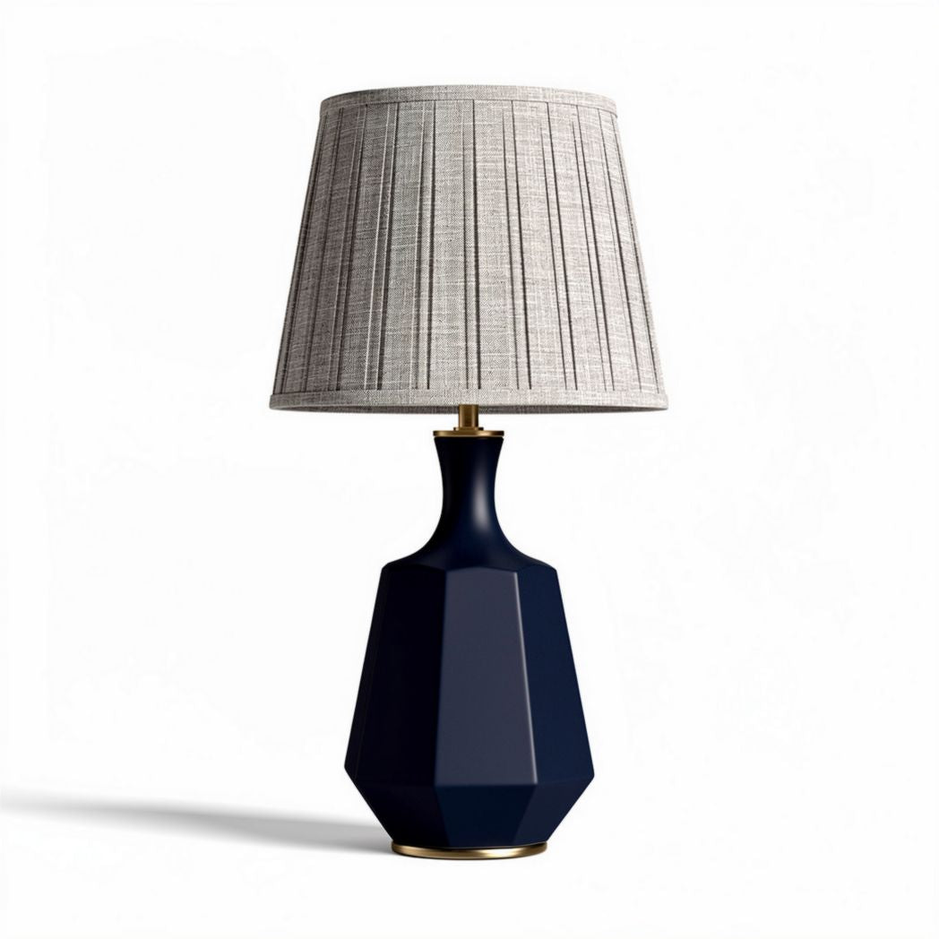 Navy blue ceramic table lamp with fabric shade and modern design 30 x 30 x 60cm
