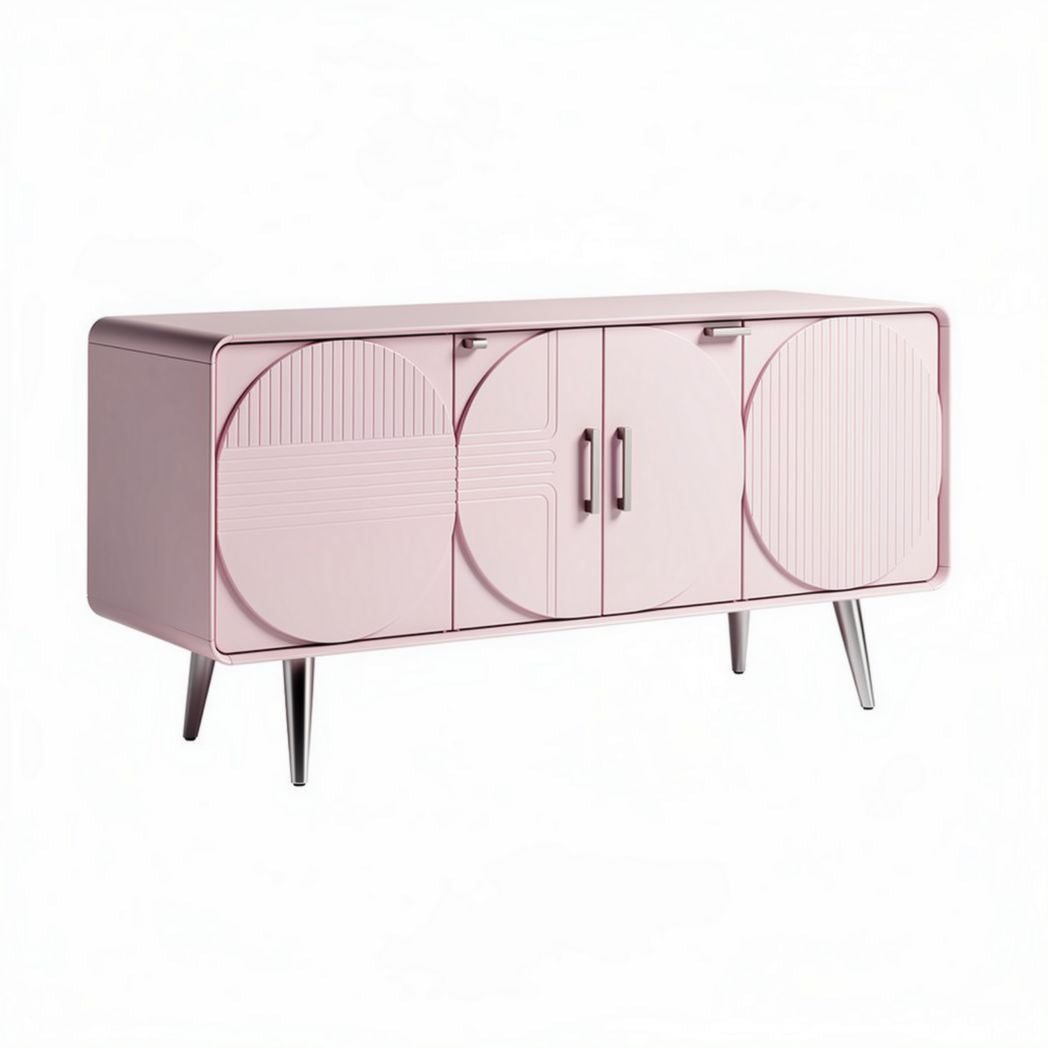 Pink modern sideboard cabinet with geometric design and metal legs 150 x 40 x 75cm