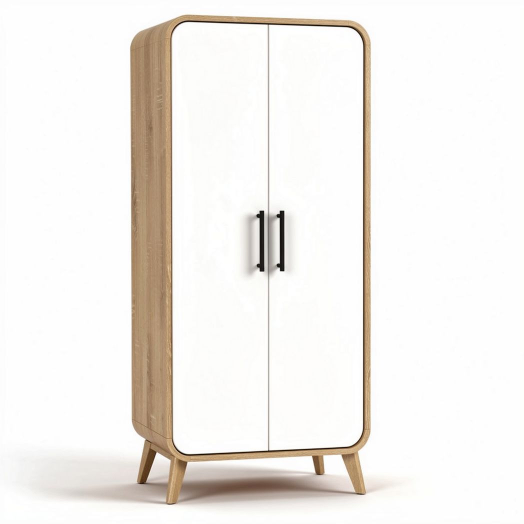 Wooden wardrobe with white doors and black handles 80 x 40 x 180cm