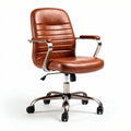 Brown leather office chair with adjustable height and rolling wheels 55 x 60 x 95cm