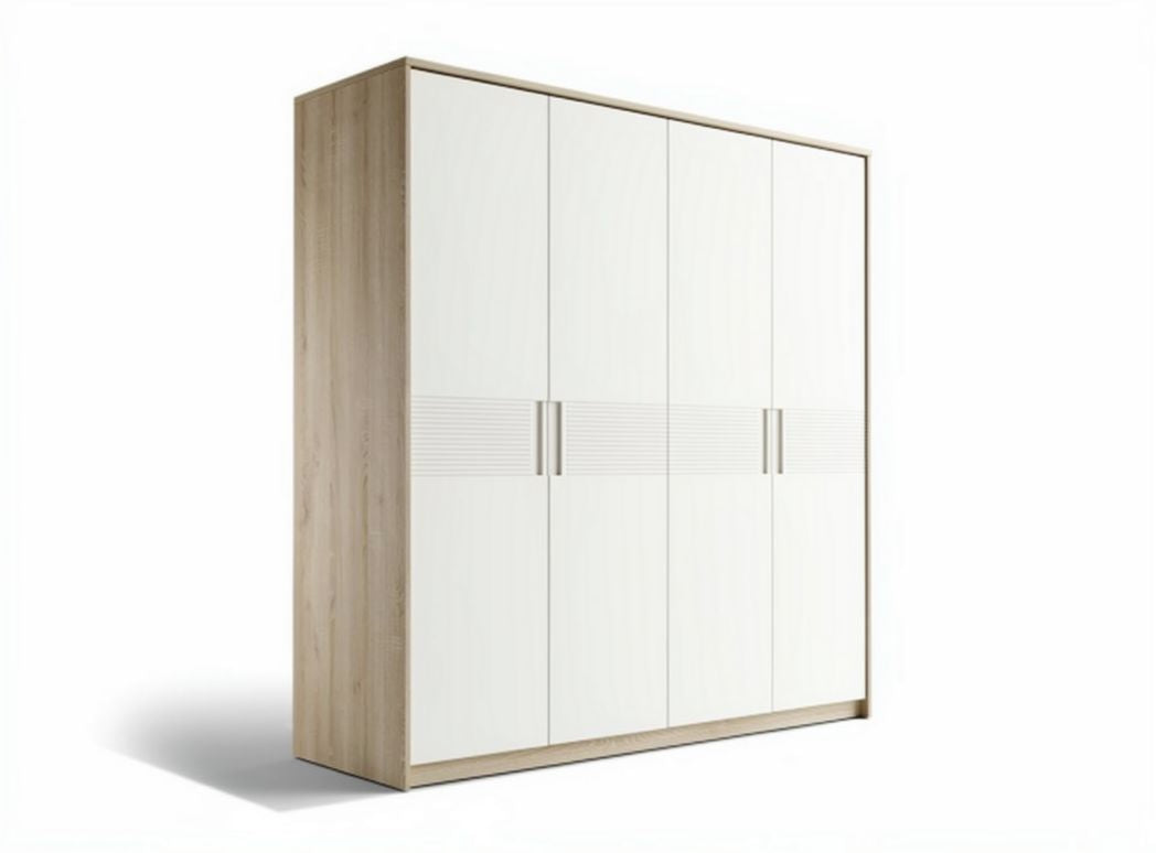 Wooden wardrobe with white doors for bedroom storage 180 x 60 x 200cm