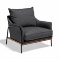 Modern accent chair with removable cushion in charcoal fabric and wood base