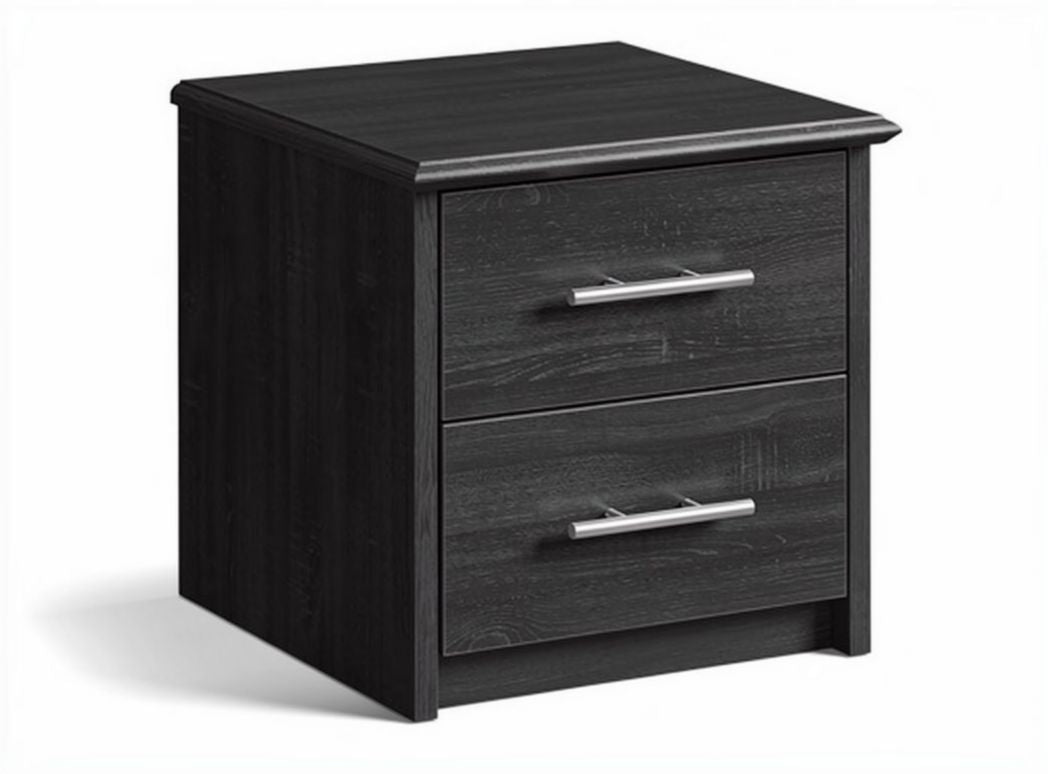 Two-drawer nightstand wooden storage unit in black 40 x 40 x 45cm