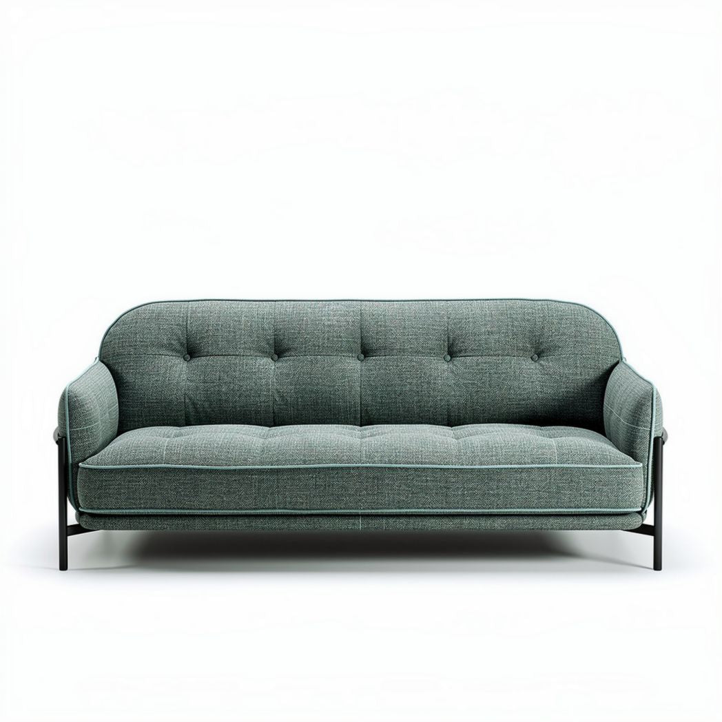 Modern style three-seater sofa in light green fabric with metal frame 200 x 85 x 70cm
